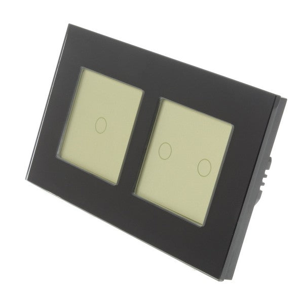 I LumoS Luxury Black Glass Frame & Gold Insert LED On/Off Touch Light Switches