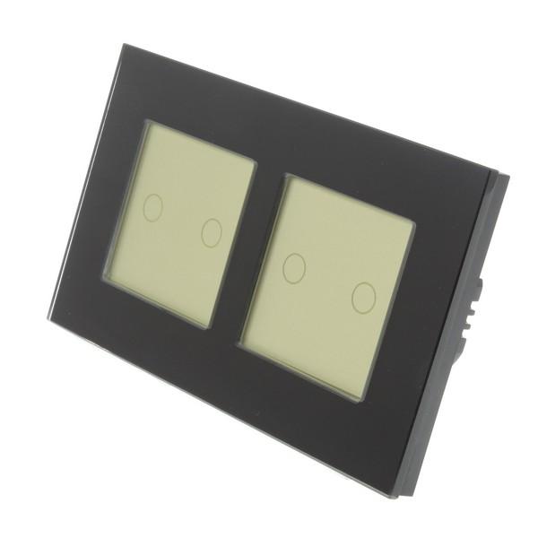 I LumoS Luxury Black Glass Frame & Gold Insert LED Dimmer Touch Light Switches