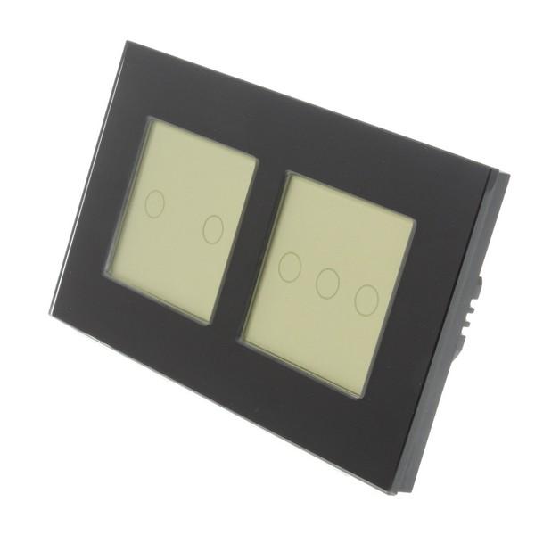 I LumoS X-PRO Black Glass Frame & Gold Insert LED Smart Wi-Fi On/Off Touch Light Switches