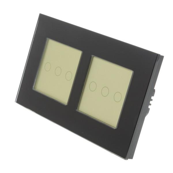 I LumoS PRO Black Glass Frame & Gold Insert LED Smart WI-FI + RF On/Off Touch Light Switches