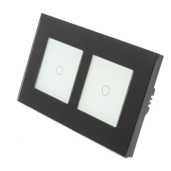 I LumoS Luxury Black Glass Frame & White Insert LED On/Off Touch Light Switches