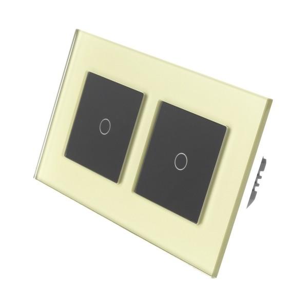 I LumoS Luxury Gold Glass Frame & Black Insert LED WIFI RF Dimmer Touch Light Switches