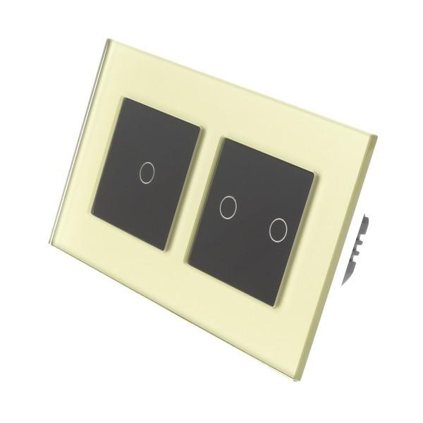 I LumoS Luxury Gold Glass Frame & Black Insert LED Remote On/Off Touch Light Switches