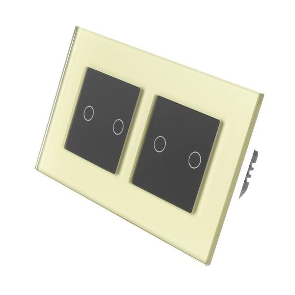 I LumoS Luxury Gold Glass Frame & Black Insert LED Remote On/Off Touch Light Switches