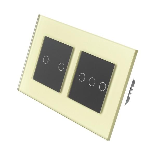 I LumoS Luxury Gold Glass Frame & Black Insert LED Dimmer Touch Light Switches