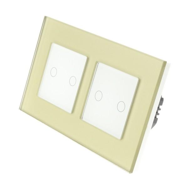 I LumoS Luxury Gold Glass Frame & White Insert LED WIFI RF On/Off Touch Light Switches