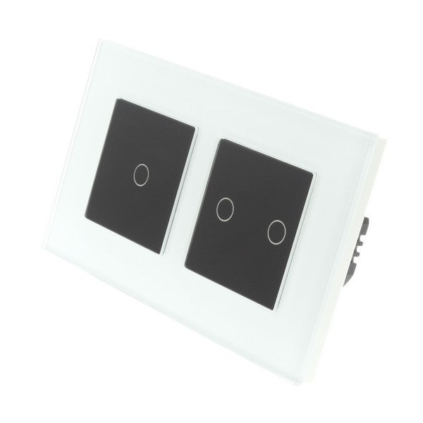 I LumoS Luxury White Glass Frame & Black Insert LED On/Off Touch Light Switches