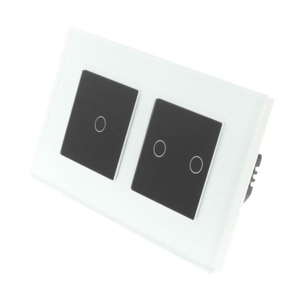 I LumoS Luxury White Glass Frame & Black Insert LED WIFI RF On/Off Touch Light Switches