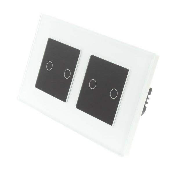 I LumoS PRO White Glass Frame & Black Insert LED Smart Wi-Fi On/Off Touch Light Switches