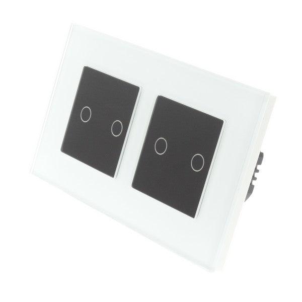 I LumoS Luxury White Glass Frame & Black Insert LED On/Off Touch Light Switches