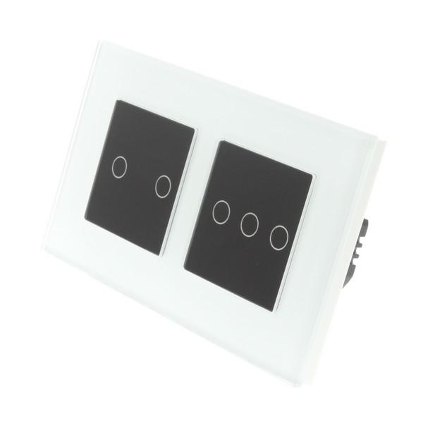 I LumoS Luxury White Glass Frame & Black Insert LED WIFI RF On/Off Touch Light Switches