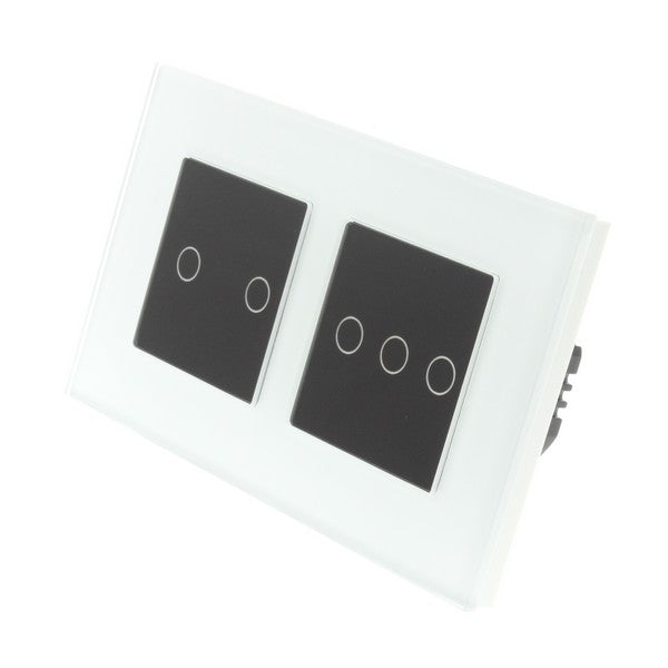 I LumoS Luxury White Glass Frame & Black Insert LED On/Off Touch Light Switches