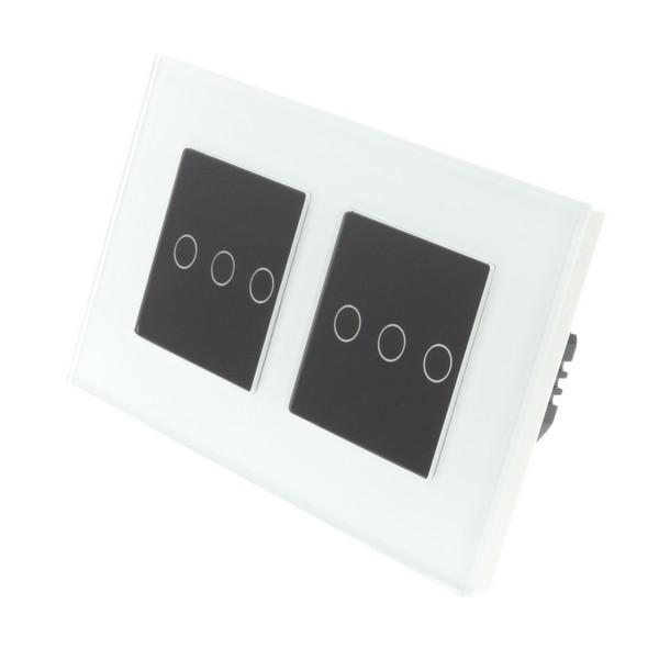 I LumoS Luxury White Glass Frame & Black Insert LED Dimmer Touch Light Switches