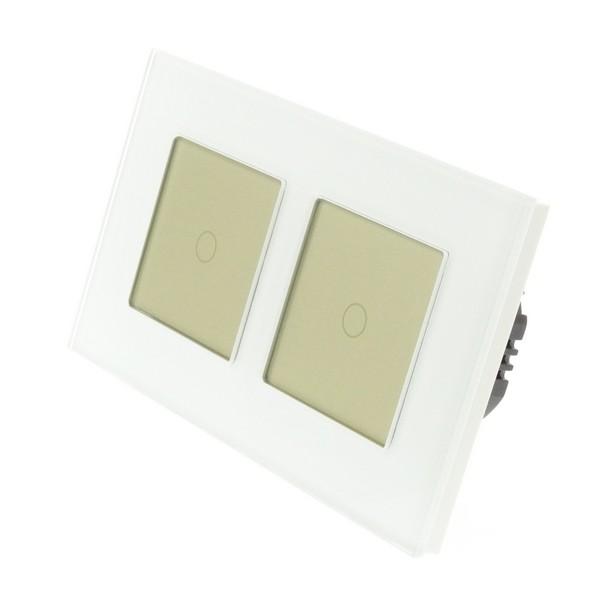 I LumoS Luxury White Glass Frame & Gold Insert LED Remote Dimmer Touch Light Switches