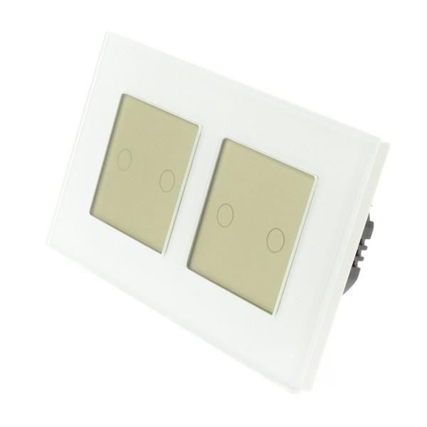 I LumoS PRO White Glass Frame & Gold Insert LED Smart Wi-Fi On/Off Touch Light Switches