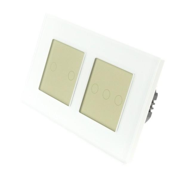 I LumoS Luxury White Glass Frame & Gold Insert LED Dimmer Touch Light Switches
