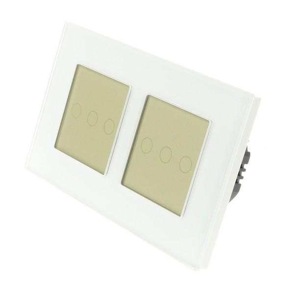 I LumoS Luxury White Glass Frame & Gold Insert LED Dimmer Touch Light Switches