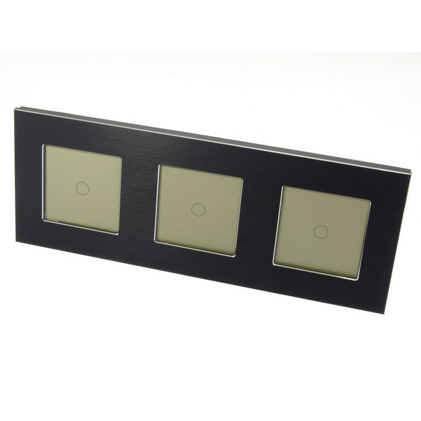 I LumoS Luxury Black Brushed Aluminium Frame & Gold Insert LED On/Off Touch Light Switches