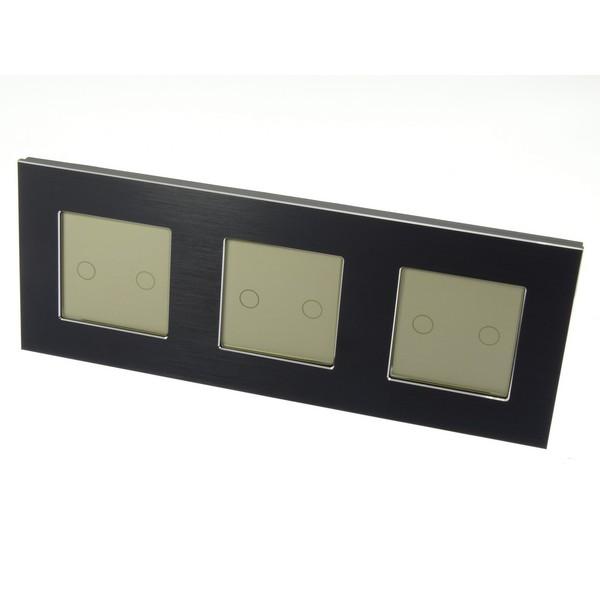 I LumoS Luxury Black Brushed Aluminium Frame & Gold Insert LED WIFI RF Dimmer Touch Light Switches