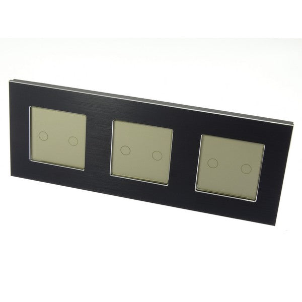 I LumoS Luxury Black Brushed Aluminium Frame & Gold Insert LED On/Off Touch Light Switches