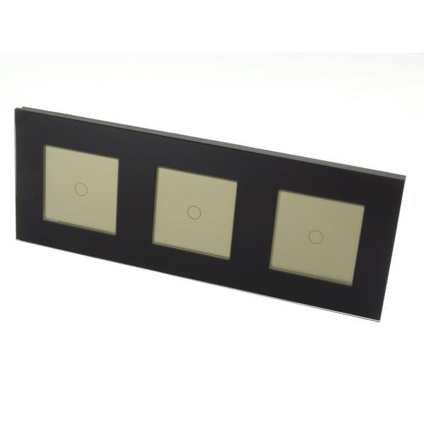 I LumoS Luxury Black Glass Frame & Gold Insert LED Dimmer Touch Light Switches