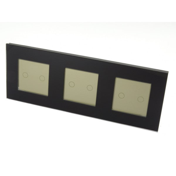 I LumoS Luxury Black Glass Frame & Gold Insert LED On/Off Touch Light Switches