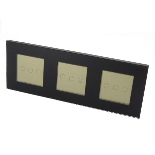 I LumoS Luxury Black Glass Frame & Gold Insert LED WIFI RF On/Off Touch Light Switches