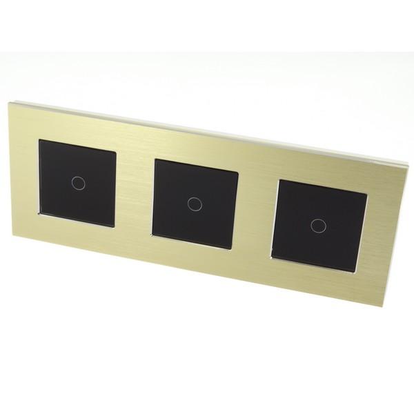 I LumoS X-PRO Gold Brushed Aluminium Frame & Black Insert LED Smart Wi-Fi On/Off Touch Light Switches