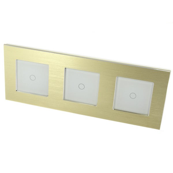 I LumoS Luxury Gold Brushed Aluminium Frame & White Insert LED On/Off Touch Light Switches