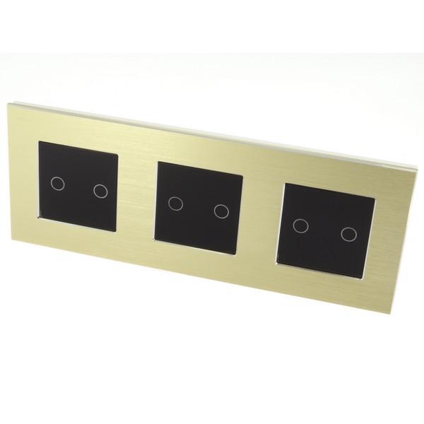 I LumoS Luxury Gold Brushed Aluminium Frame & Black Insert LED Dimmer Touch Light Switches