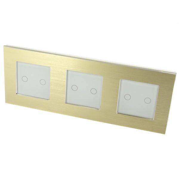 I LumoS Luxury Gold Brushed Aluminium Frame & White Insert LED Remote Dimmer Touch Light Switches