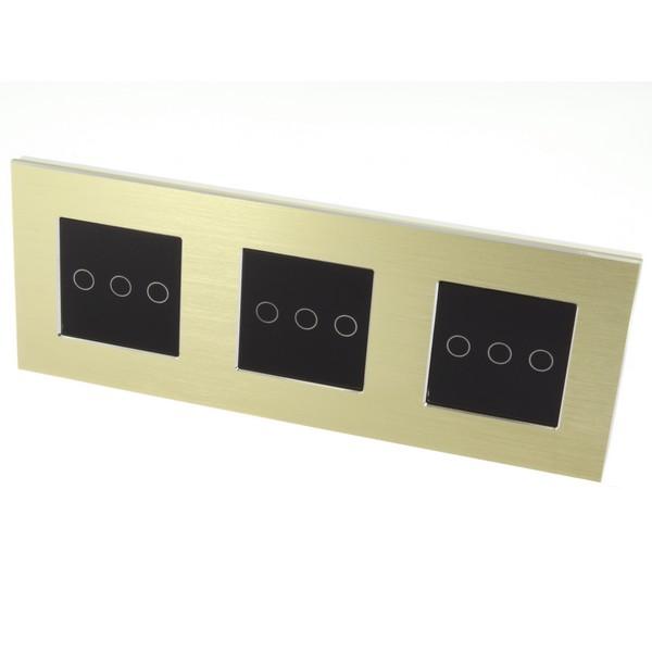 I LumoS Luxury Gold Brushed Aluminium Frame & Black Insert LED WIFI RF On/Off Touch Light Switches