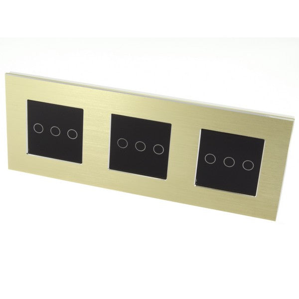 I LumoS Luxury Gold Brushed Aluminium Frame & Black Insert LED On/Off Touch Light Switches