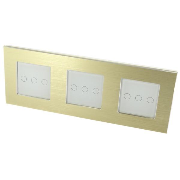 I LumoS Luxury Gold Brushed Aluminium Frame & White Insert LED Dimmer Touch Light Switches