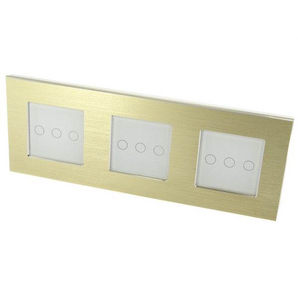 I LumoS Luxury Gold Brushed Aluminium Frame & White Insert LED On/Off Touch Light Switches