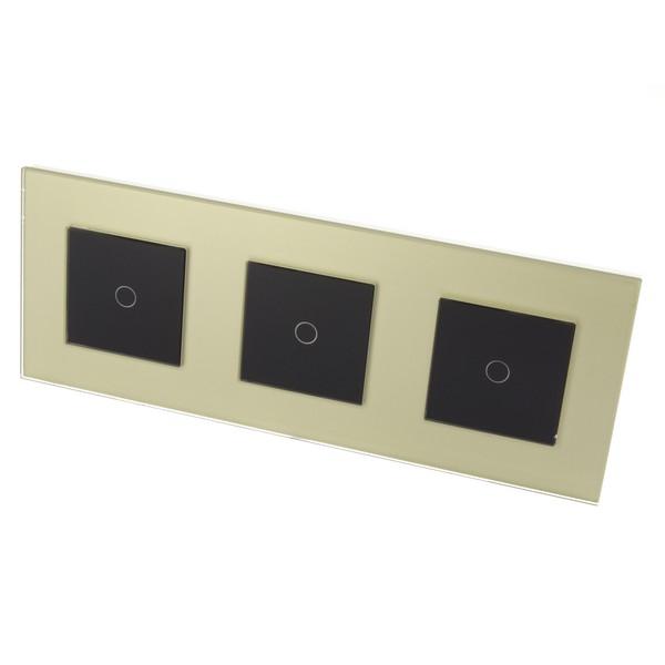 I LumoS Luxury Gold Glass Frame & Black Insert LED WIFI RF On/Off Touch Light Switches