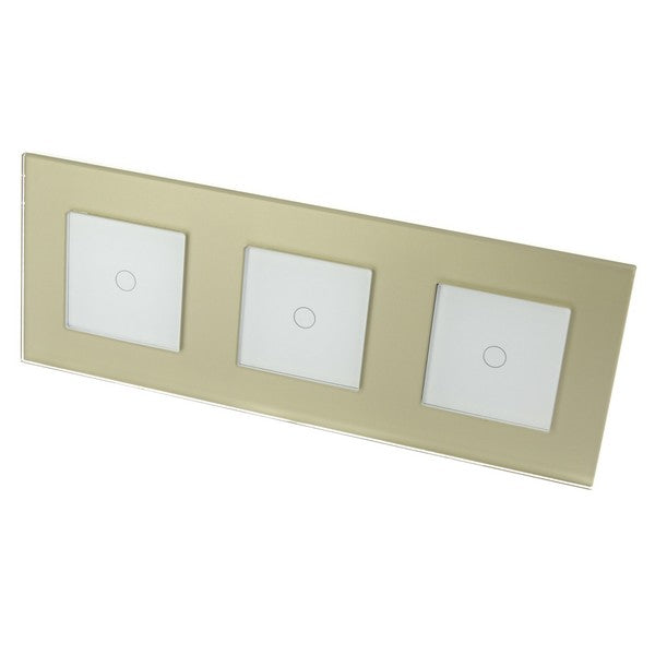 I LumoS Luxury Gold Glass Frame & White Insert LED On/Off Touch Light Switches