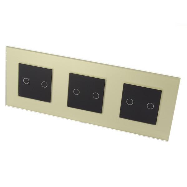 I LumoS Luxury Gold Glass Frame & Black Insert LED WIFI RF On/Off Touch Light Switches