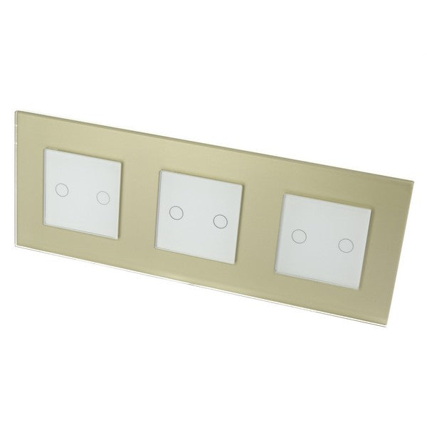 I LumoS Luxury Gold Glass Frame & White Insert LED On/Off Touch Light Switches