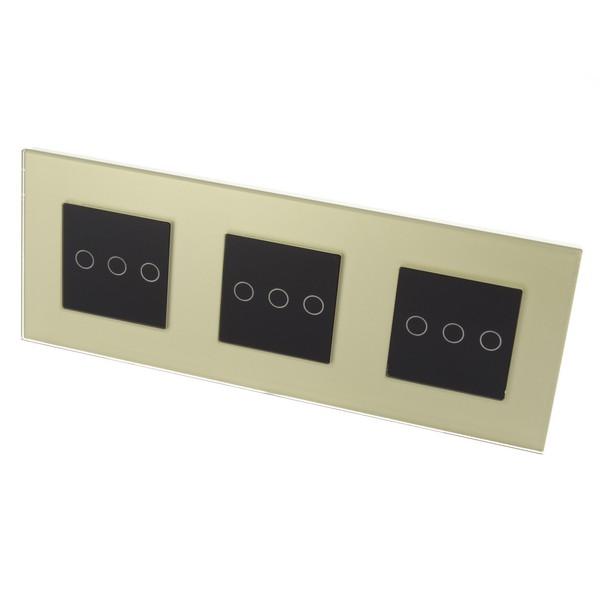 I LumoS Luxury Gold Glass Frame & Black Insert LED Dimmer Touch Light Switches