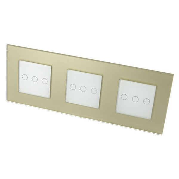 I LumoS Luxury Gold Glass Frame & White Insert LED On/Off Touch Light Switches