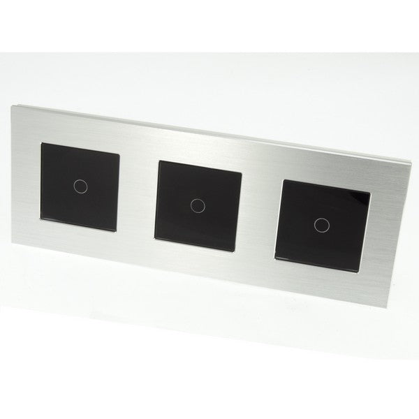 I LumoS Luxury Silver Brushed Aluminium Frame & Black Insert LED On/Off Touch Light Switches