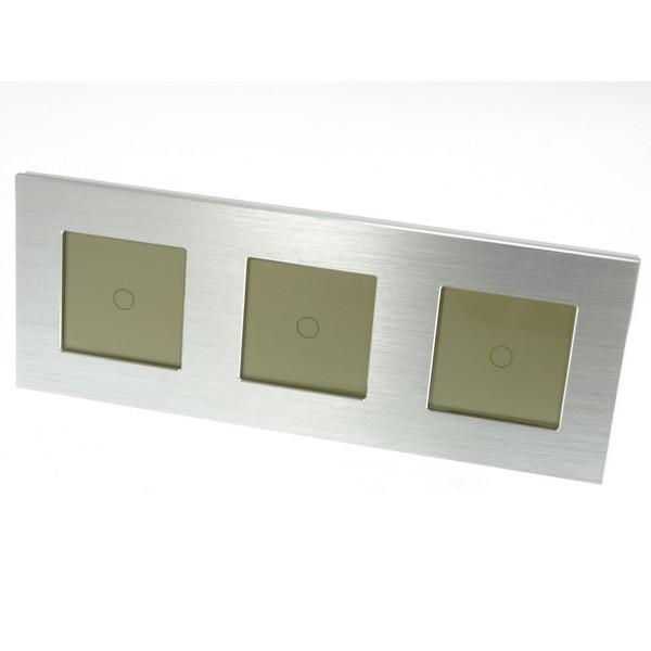 I LumoS Luxury Silver Brushed Aluminium Frame & Gold Insert LED Remote On/Off Touch Light Switches