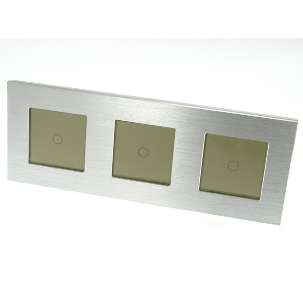 I LumoS Luxury Silver Brushed Aluminium Frame & Gold Insert LED On/Off Touch Light Switches