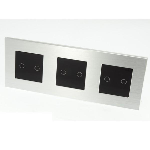 I LumoS X-PRO Silver Brushed Aluminium Frame & Black Insert LED Smart Wi-Fi On/Off Touch Light Switches