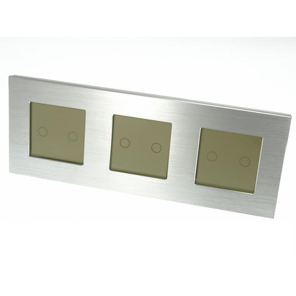 I LumoS Luxury Silver Brushed Aluminium Frame & Gold Insert LED Dimmer Touch Light Switches