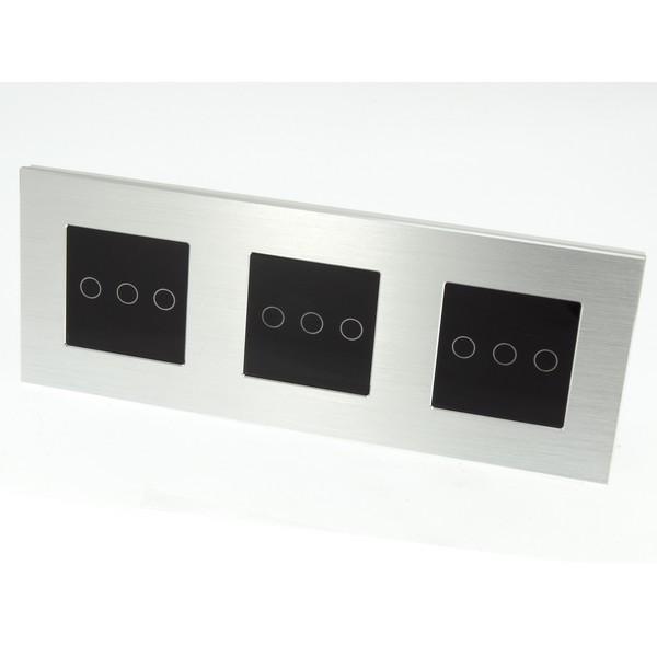 I LumoS PRO Silver Brushed Aluminium Frame & Black Insert LED Smart Wi-Fi Dimmer Touch Light Switches