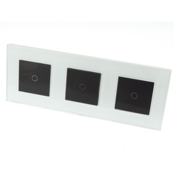 I LumoS Luxury White Glass Frame & Black Insert LED On/Off Touch Light Switches