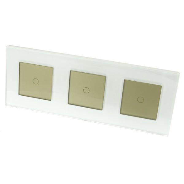 I LumoS X-PRO White Glass Frame & Gold Insert LED Smart Wi-Fi On/Off Touch Light Switches