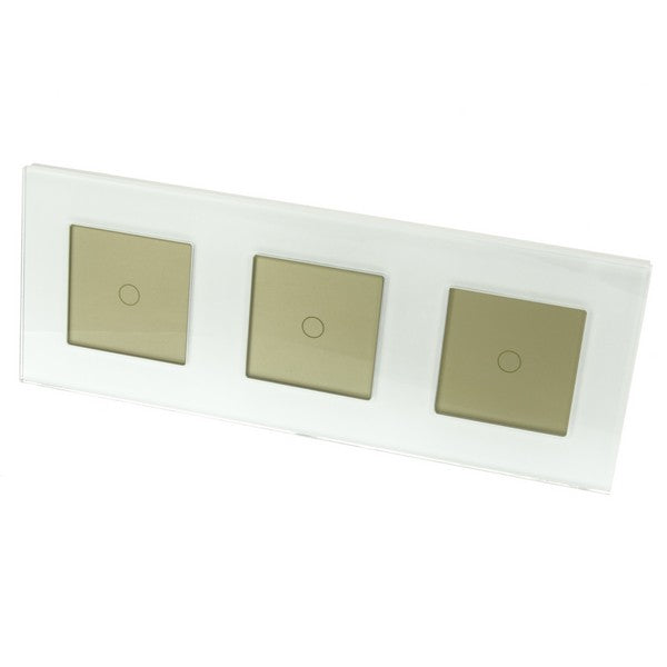 I LumoS Luxury White Glass Frame & Gold Insert LED On/Off Touch Light Switches